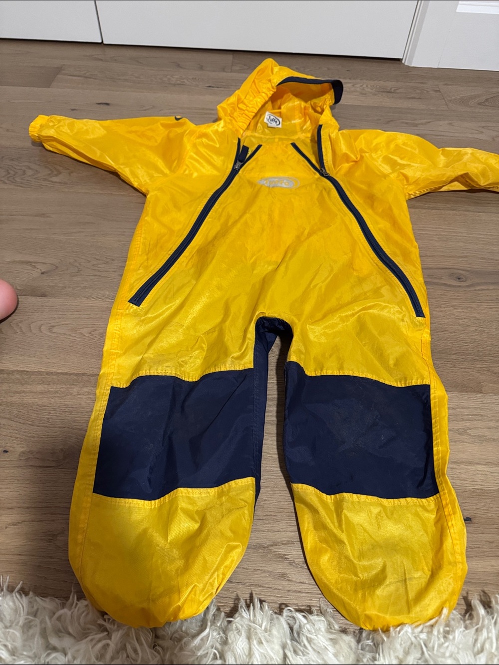 Water-Resistant Yellow and Navy Kids One-Piece Rain Suit